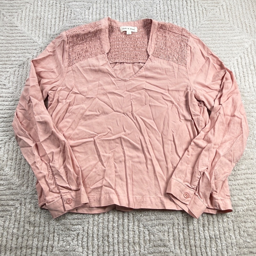Cloth & Stone Smocked Blouse Women's Small Pink Tencel Boho Soft Girl Romantic